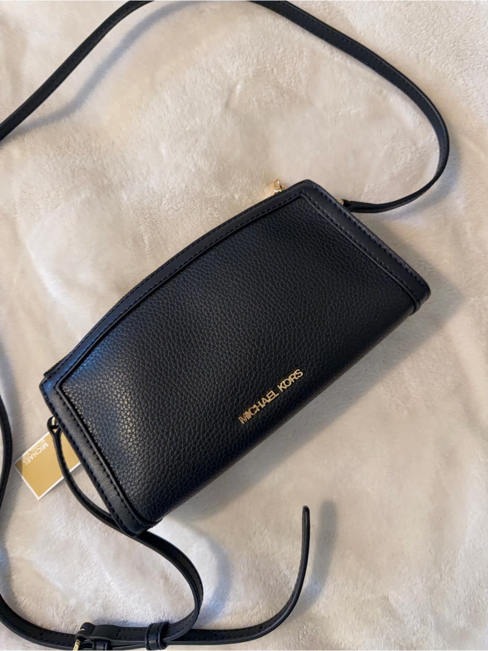 Michael Kors Black Pebbled Leather Crossbody with Gold Logo